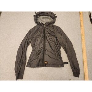 G-Star Raw Jacket Youth Small Gray Hooded Perforated Mesh Lined Zip Lightweight